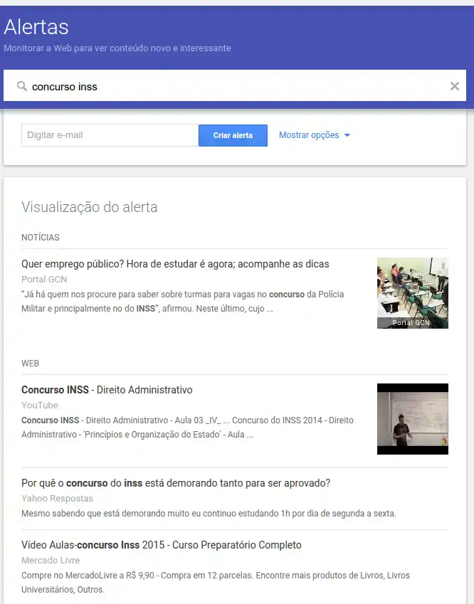 Google Alertas para concursos públicos